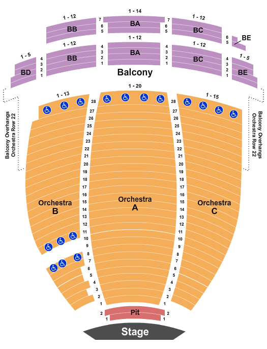 Reserved seating chart for Orpheum Theatre: orchestra, boxes, mezzanine, and balcony